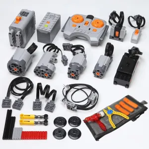 Power Function Motor Set, Technic Motor with M/L/XL/Servo/Train, Battery-Box, Remote-Control, Receivers, Light Cable, Switch, Extension Wires and Parts Kits for MOC Building Block