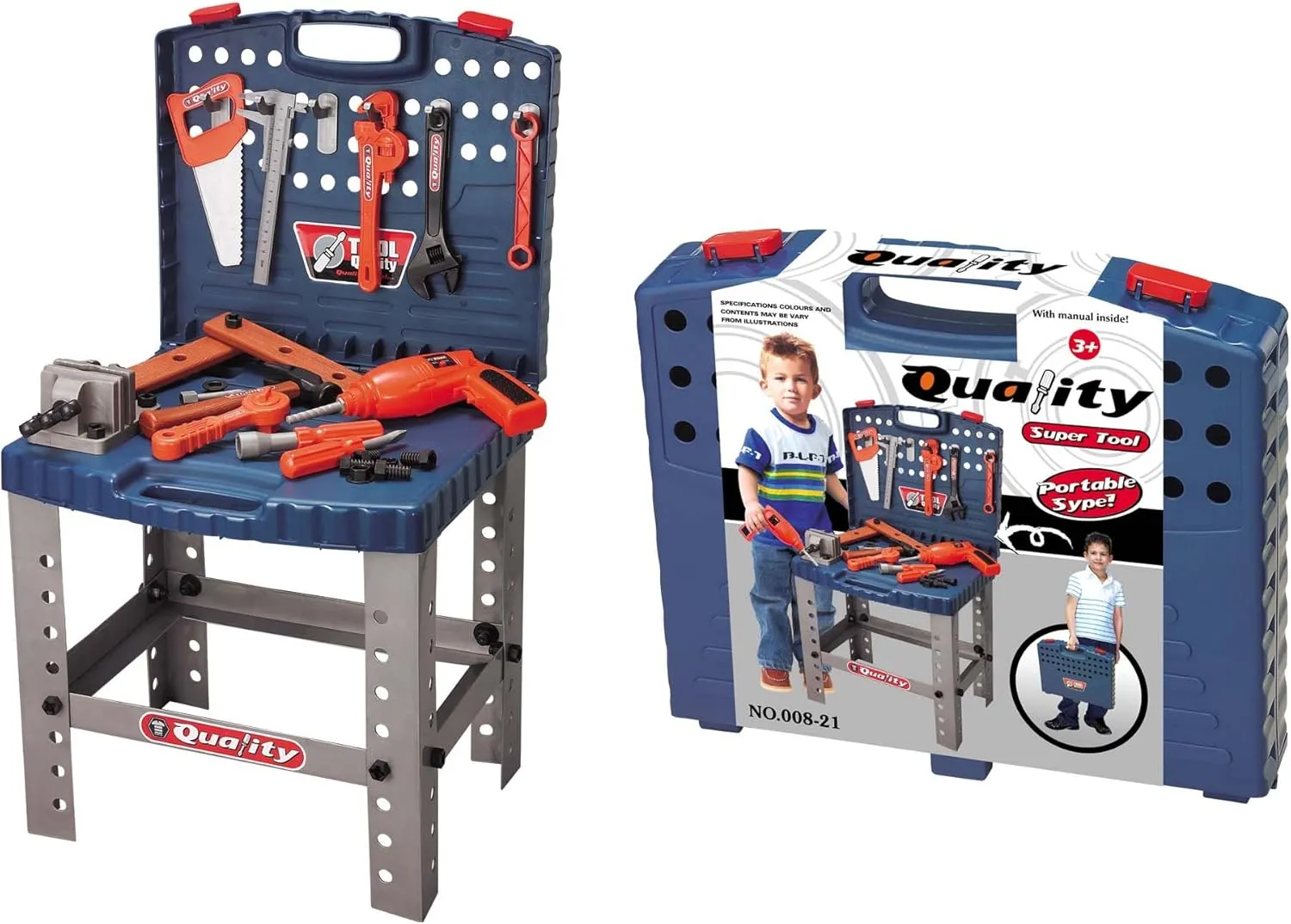 PowerTRC® Kids Tool Workbench Set With Electronic Cordless Drill And 11 Pretend Play Construction Tool Accessories