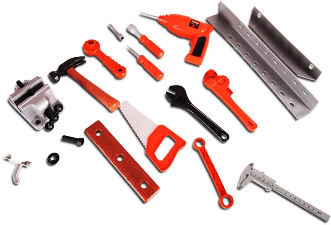 PowerTRC® Kids Tool Workbench Set With Electronic Cordless Drill And 11 Pretend Play Construction Tool Accessories