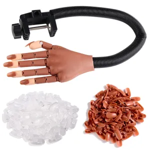 Practice Hand for Acrylic Nails, Flexible Adjustable Fake Hand, Nail Mannequin Hand with 200PCS Nail Tips, Nail Art Beginner Kit Training Tools