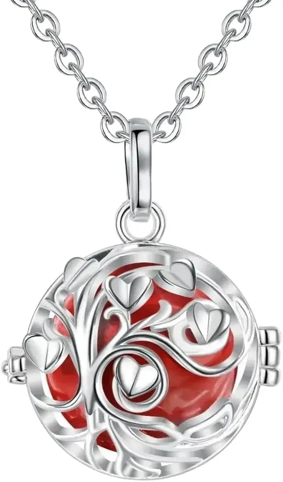 Pregnancy Bola Harmony Ball Pendant Tree of Life Cage Fit Chime Bell Ball Necklace for Pregnant Mom Gift with Box -V26