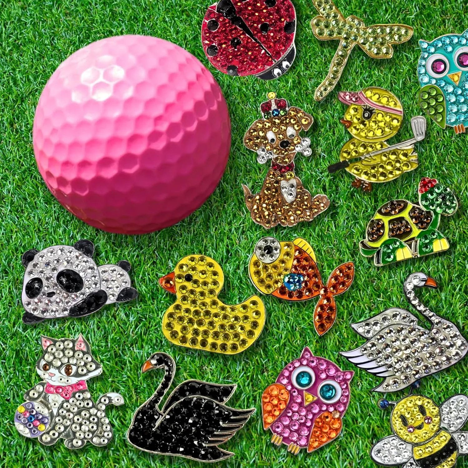 Premium Crystal Golf Ball Marker Bonjoc with Magnetic Hat Clip Animals | Perfect Golf Accessories, Golf Gift, and Golf Giveaway for Men Women with add-ons Available!