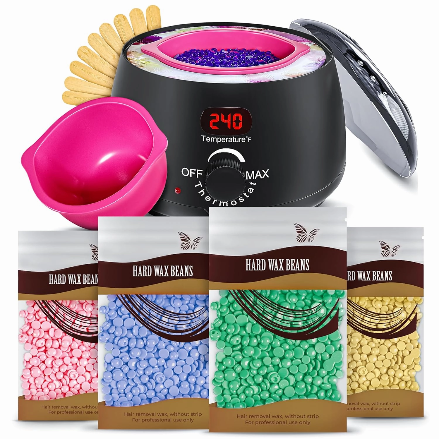 Premium Waxing Kit for Women & Men, Digital Wax Kit Suitable for Sensitive Skin/Face/Brazilian/Full Body/Bikini Black