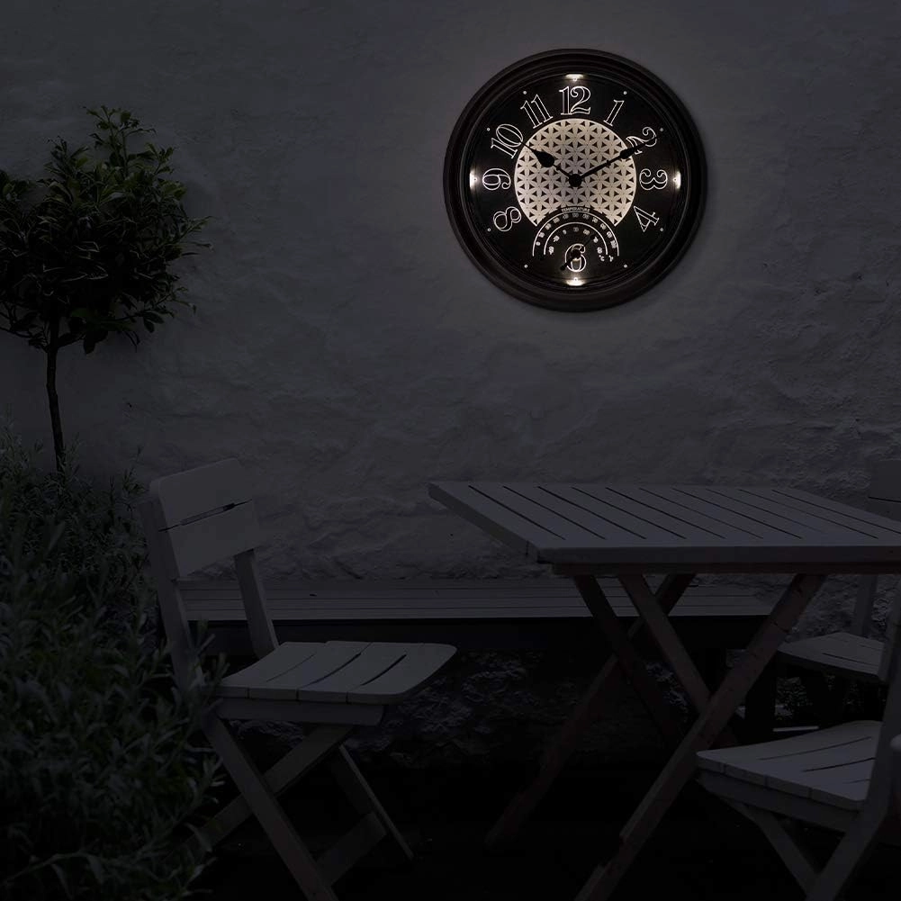 Presentime & Co. 14" in/Outdoor Luminous Wall Clock with Thermometer, Weather Thermometer, Night Light with Smart Sensor - Oil Rubbed Bronze Finish, Outdoor Lights & Decoration.