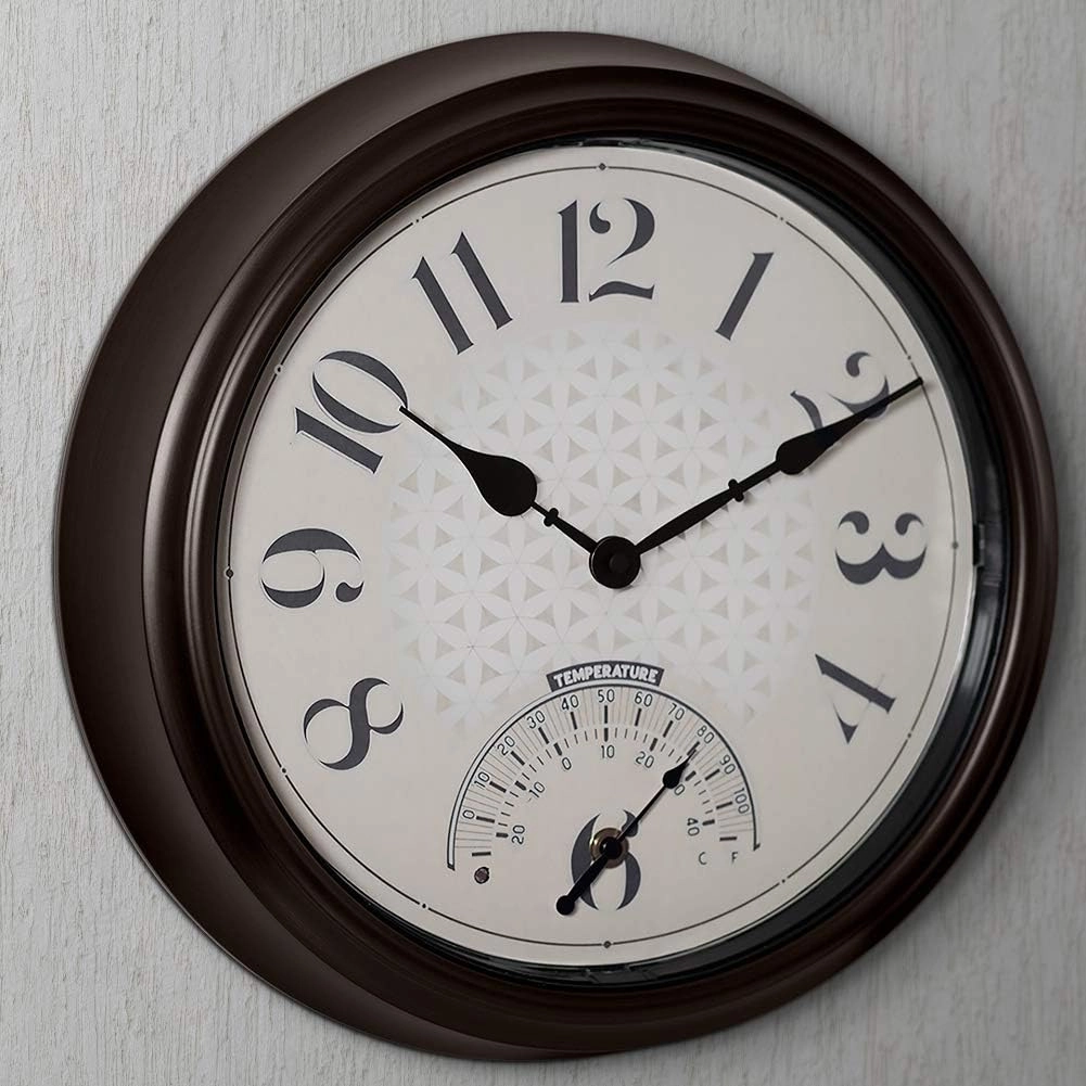 Presentime & Co. 14" in/Outdoor Luminous Wall Clock with Thermometer, Weather Thermometer, Night Light with Smart Sensor - Oil Rubbed Bronze Finish, Outdoor Lights & Decoration.