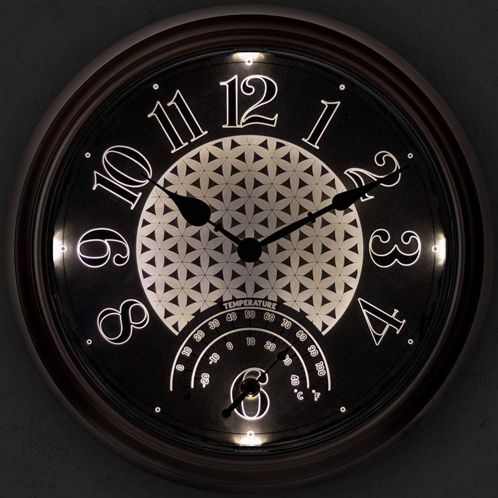Presentime & Co. 14" in/Outdoor Luminous Wall Clock with Thermometer, Weather Thermometer, Night Light with Smart Sensor - Oil Rubbed Bronze Finish, Outdoor Lights & Decoration.