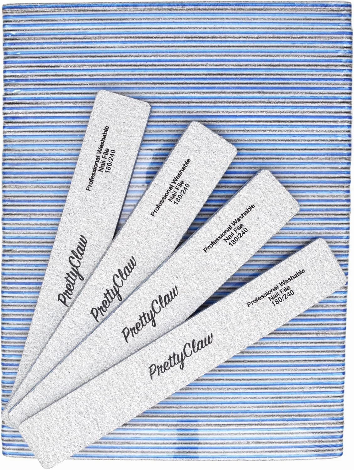PrettyClaw | 50pc Professional Nail File 180/240 Grit Zebra Rectangle Acrylic Nail Files Plastic Center Double Sided Zebra Emery Board for Nails Washable 7 inch Nail File