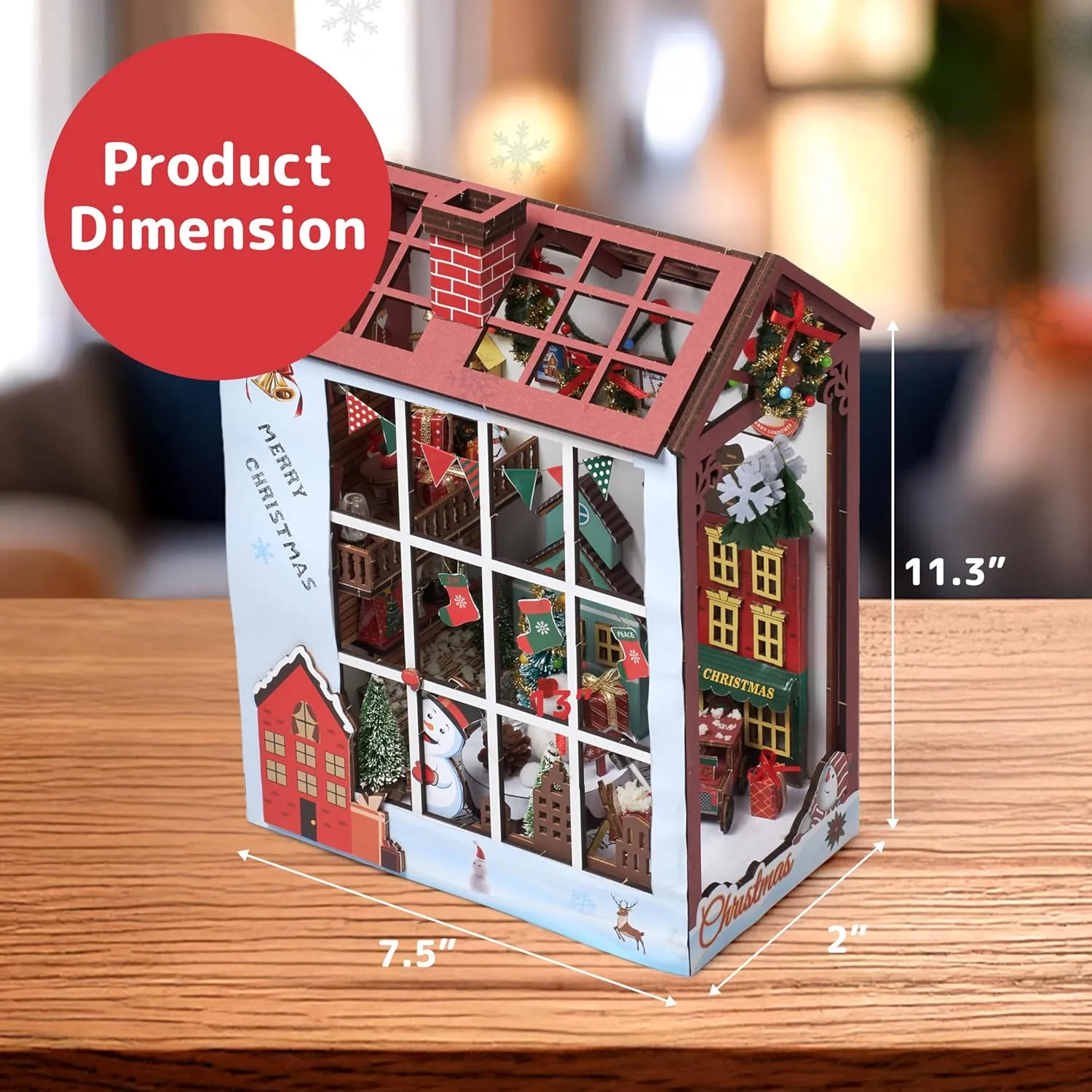Prextex DIY Christmas Book Nook - 232 Building Pieces - Full Miniature Dollhouse Set with AAA Battery (Not Included) Operated Lights - Complete Toolkit Included - Ideal Holiday Decor for Ages 10 