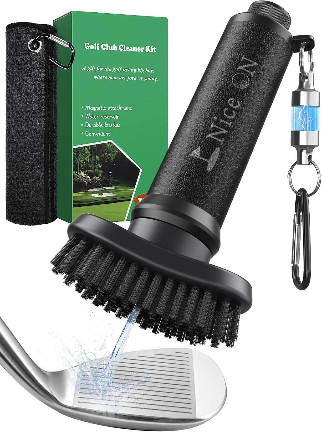 Pro Water Golf Club Cleaner Brush and Towel, Golf Club Brush Groove Cleaner Magnetic, Golf Bag Accessories for Men Gifts