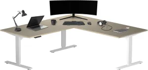 Progressive Desk L Shaped Height Adjustable Standing Desk 72" x 72" - Corner Computer Desk - Electric Stand Up Rising Workstation - White Frame, Bright Beech Top