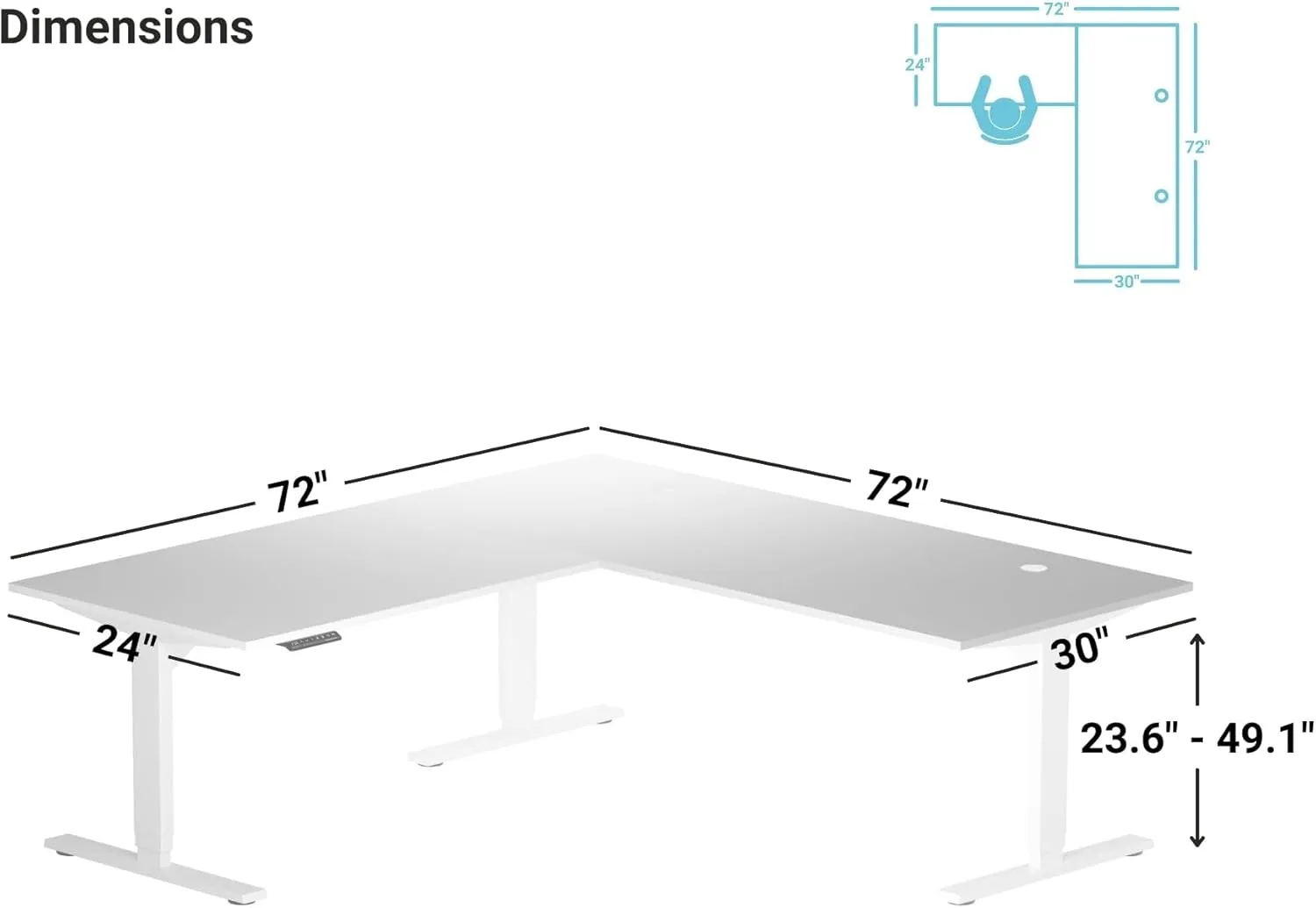Progressive Desk L Shaped Height Adjustable Standing Desk 72" x 72" - Corner Computer Desk - Electric Stand Up Rising Workstation - White Frame, Bright Beech Top