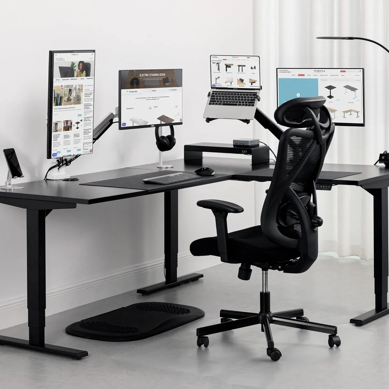 Progressive Desk L Shaped Height Adjustable Standing Desk 72" x 72" - Corner Computer Desk - Electric Stand Up Rising Workstation - White Frame, Bright Beech Top