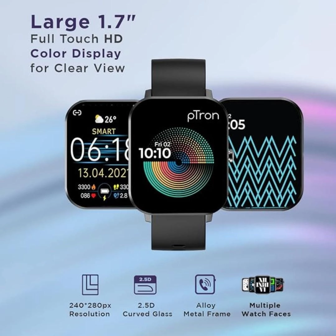 pTron Force X11 Bluetooth Calling Smartwatch with 1.7 Full Touch Color Display (Black)