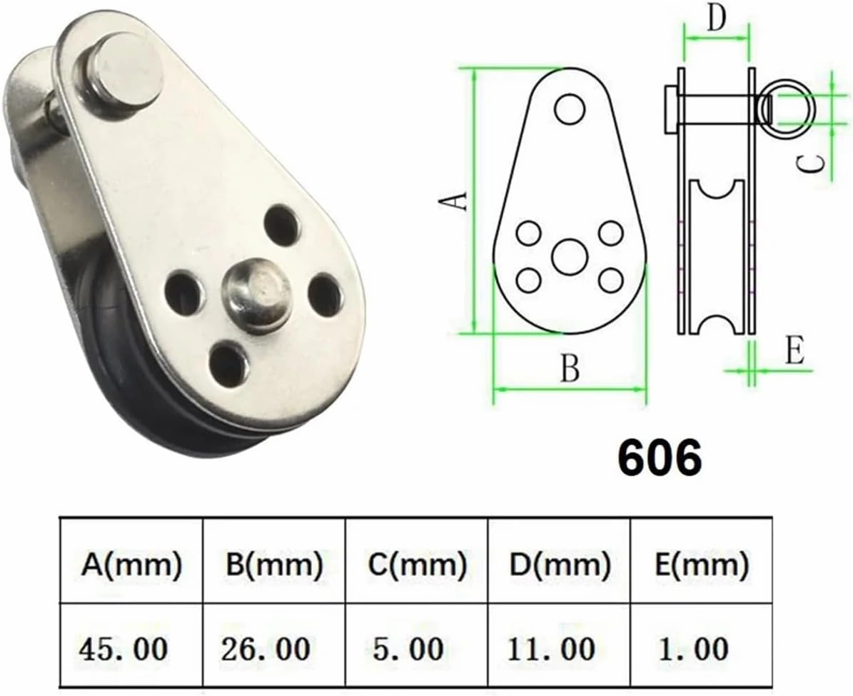 Pulley 2PCS 316 Stainless Steel Pulley 45mm Blocks Rope Marine Hardware for Canoe Boat Anchor Trolley Kit 2mm to 8mm Rope (Size : 606)