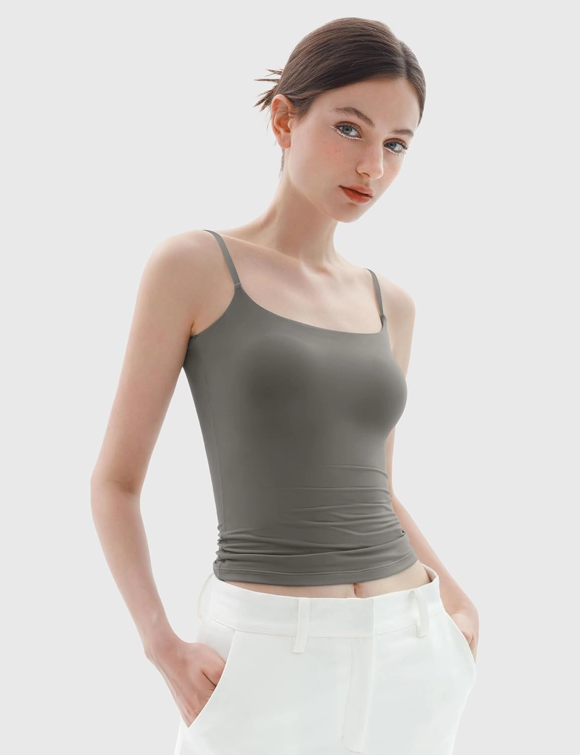 PUMIEY Women's Square Neck Tank Top Adjustable Spaghetti Straps Sleeveless Basic Tops Sharp Collection