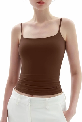 PUMIEY Women's Square Neck Tank Top Adjustable Spaghetti Straps Sleeveless Basic Tops Sharp Collection