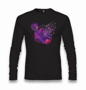 Purple Cube of Geometrical Shapes Unisex Black Longsleeve