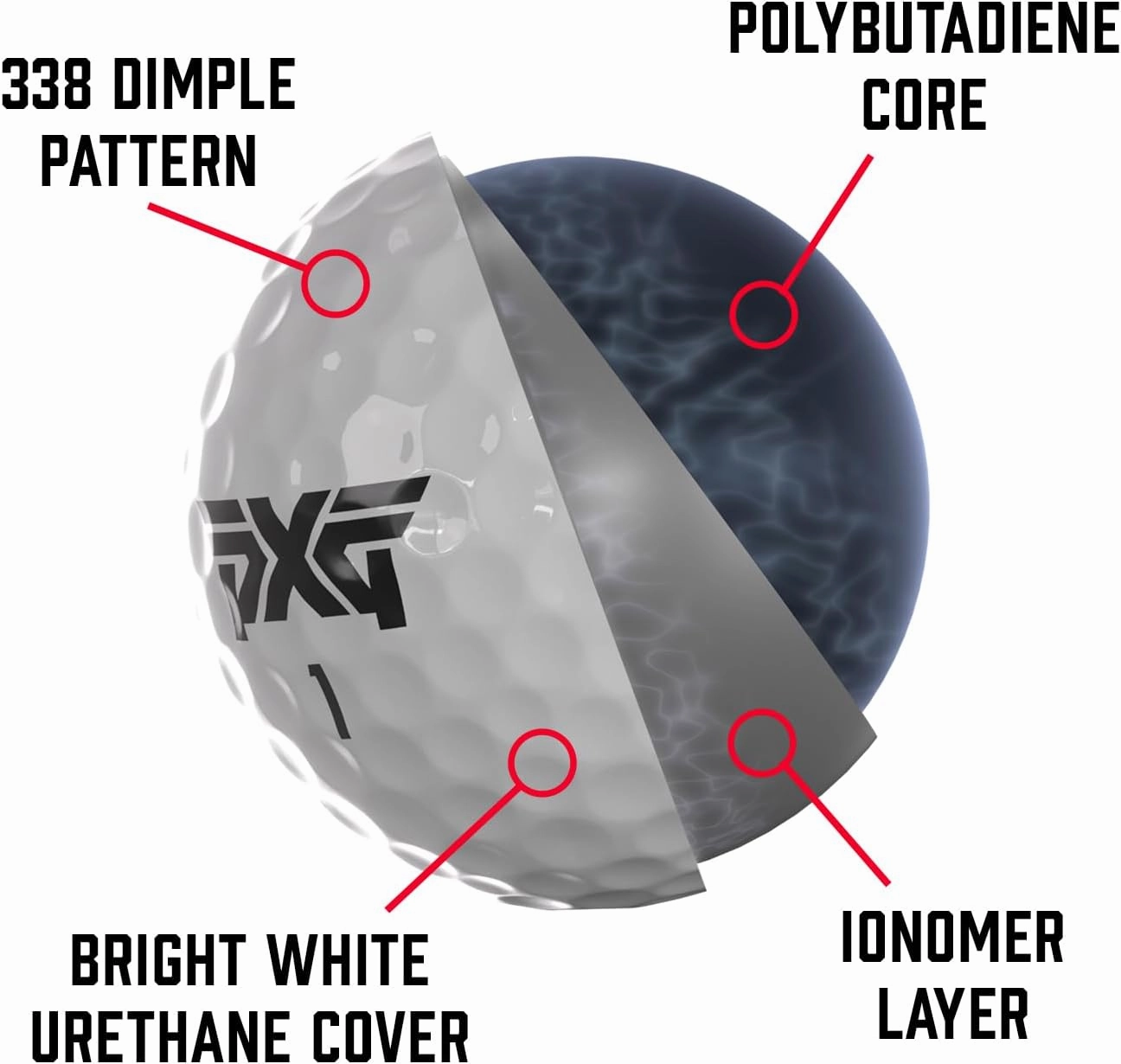 PXG Xtreme Tour and Tour X Golf Balls - The Ultimate Performance Golf Ball for Maximum Distance and Control - One Pack of 12