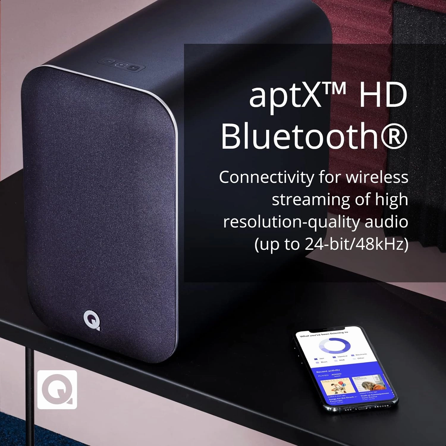 Q Acoustics M20 Bluetooth Speakers HD Wireless Speakers Music System White - Tweeter 0.9", Mid Bass/Driver 4.9", Freq. Response 55Hz–22kHz, Crossover Freq. 2.4kHz - Powered