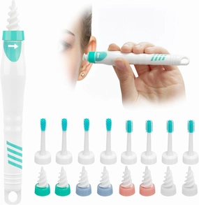 Q Grips Ear Wax Removal Tool 2025 Spiral Ear Wax Removal Kit Reusable and Washable Q-Grips Ear Wax Remover Soft Silicone Ear Cleaner for Adults with 16 Replacement Soft Tips