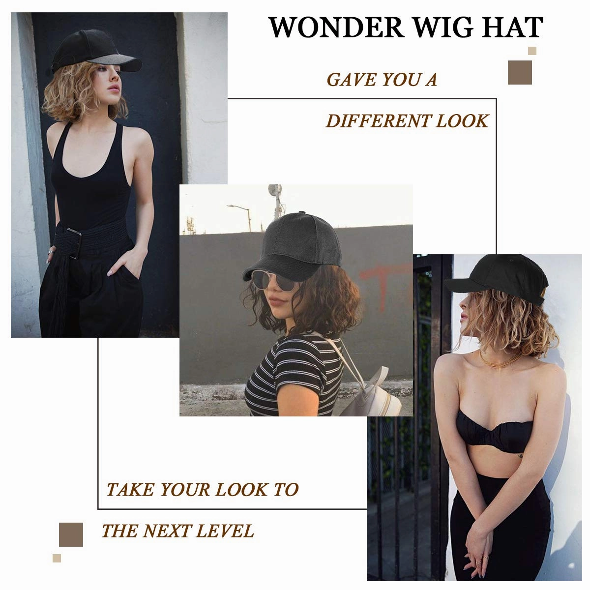 Qlenkay Baseball Cap with Hair Extensions 14inch Wavy Curly Bob Hairstyle Adjustable Wig Hat Attached Synthetic Hairpiece for Woman Baby Blonde Mix Bleach Blonde