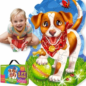QUOKKA Glitter Floor Puzzles for Kids Ages 3-5 - 2x3 FT 48 Piece Puzzles for Toddlers 2-4 - Shaped Large Giant Educational Toddler Puzzles Ages 24  Months - Puppy Toy Activity Game for Boys and Girls