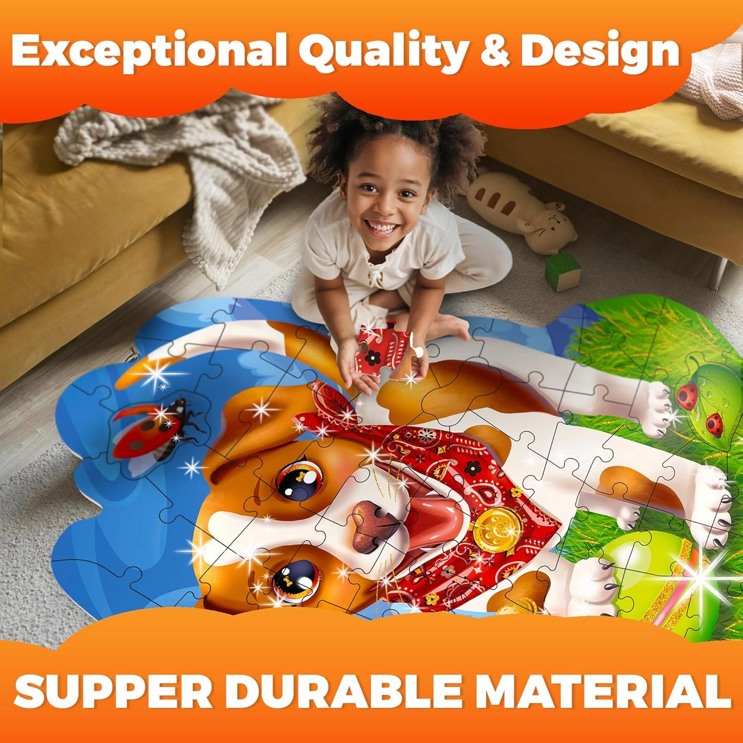 QUOKKA Glitter Floor Puzzles for Kids Ages 3-5 - 2x3 FT 48 Piece Puzzles for Toddlers 2-4 - Shaped Large Giant Educational Toddler Puzzles Ages 24  Months - Puppy Toy Activity Game for Boys and Girls