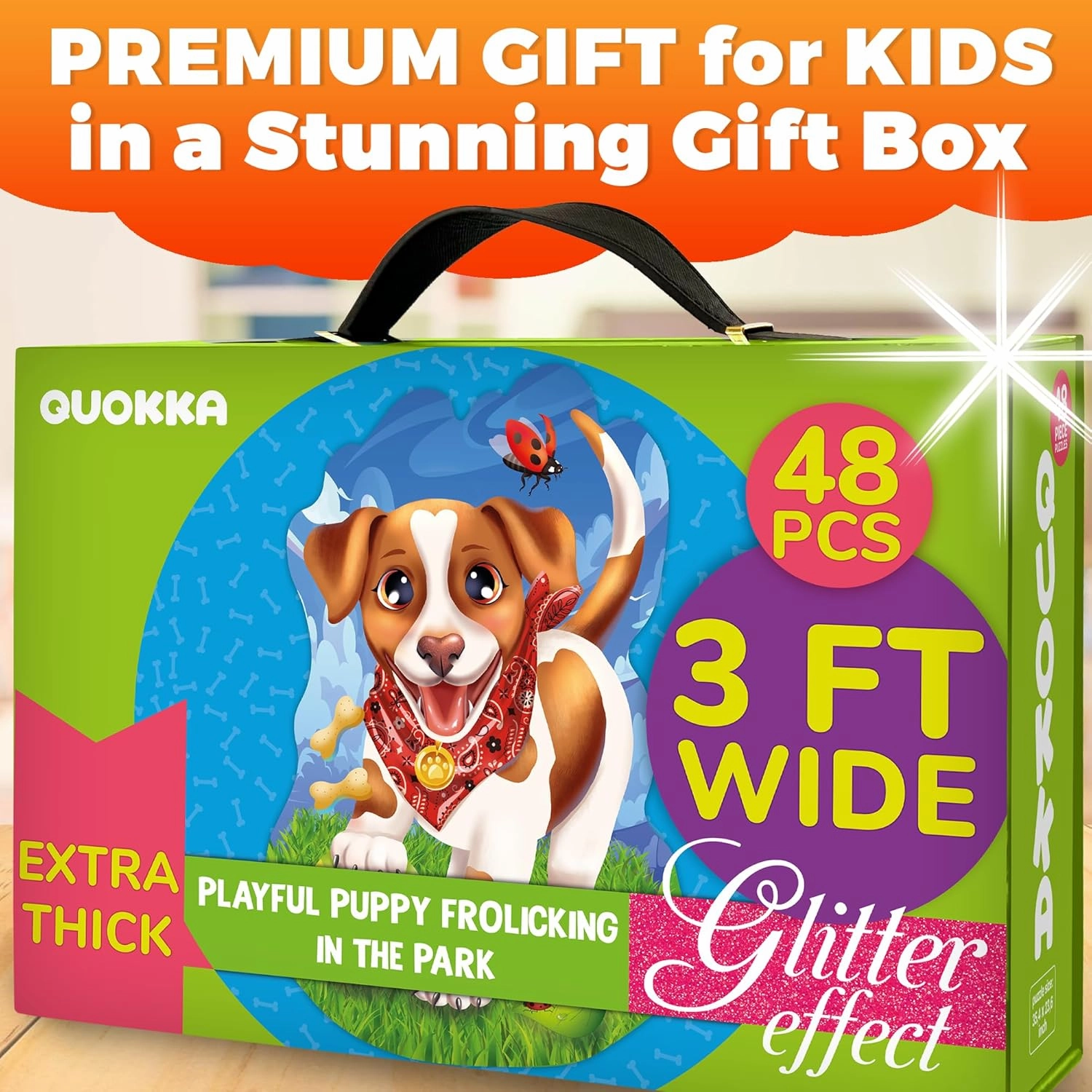 QUOKKA Glitter Floor Puzzles for Kids Ages 3-5 - 2x3 FT 48 Piece Puzzles for Toddlers 2-4 - Shaped Large Giant Educational Toddler Puzzles Ages 24  Months - Puppy Toy Activity Game for Boys and Girls