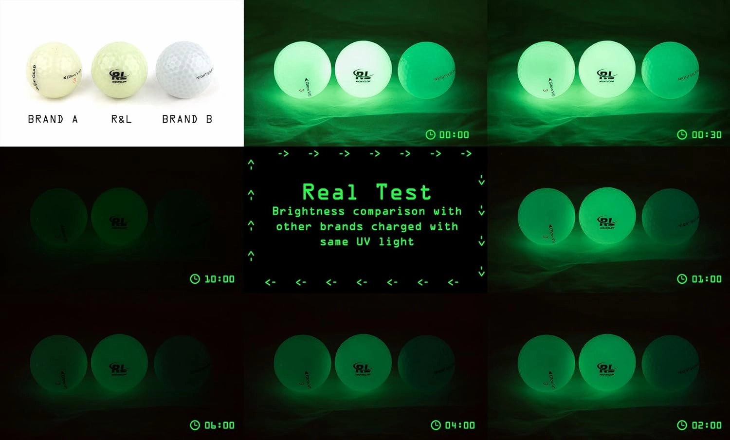 R&L Glow Golf Balls for Night Sports - Tournament Fluorescent Glowing in The Dark Golf Ball - Long Lasting Bright Luminous Balls