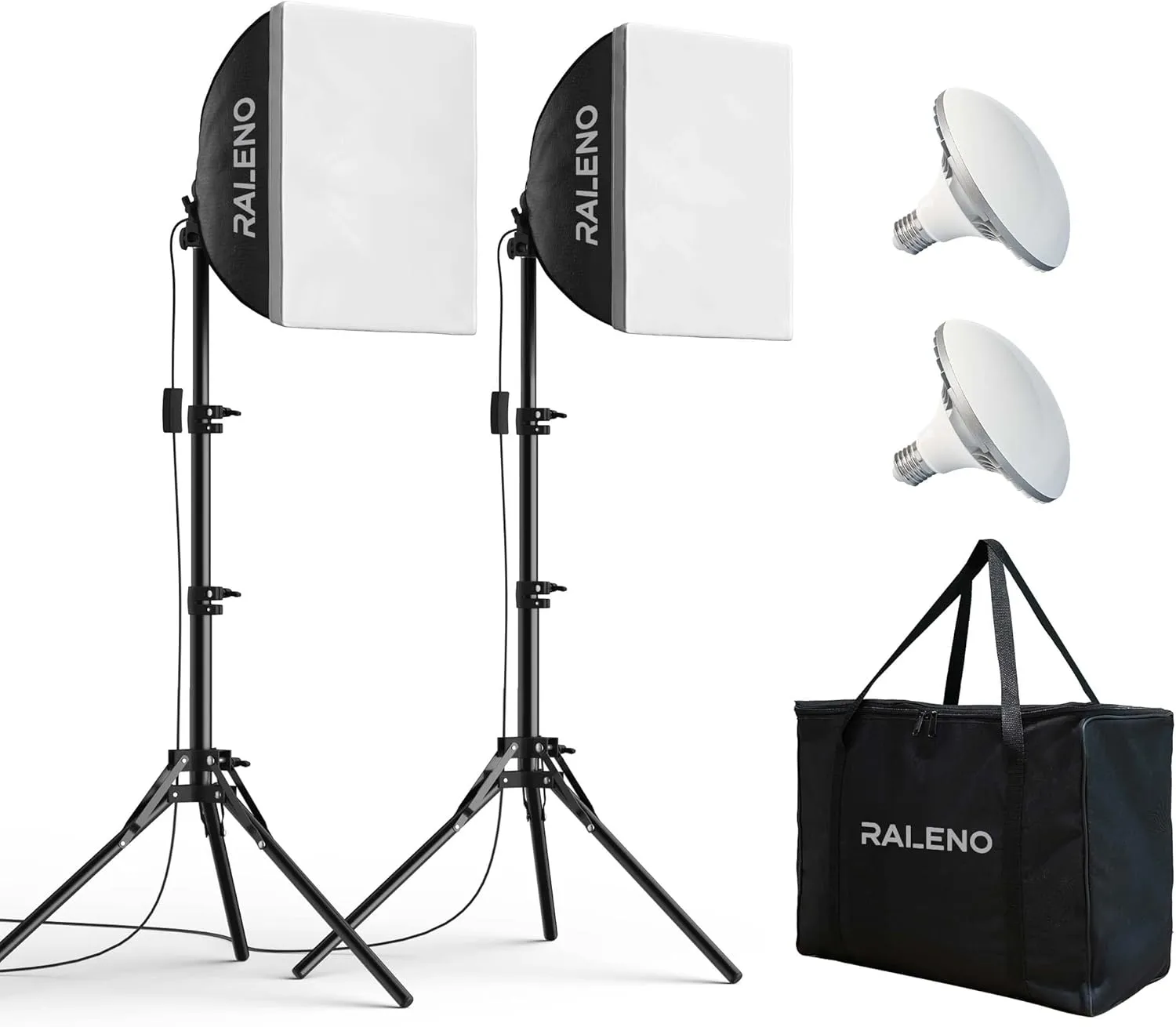 RALENO Softbox Lighting Kit, 2 x 16'' x 16'' Photography Studio Equipments with 50W / 5500K / 95 CRI LED Bulbs, Continuous Lighting System for Video Recording and Photography Shooting Model：PS080