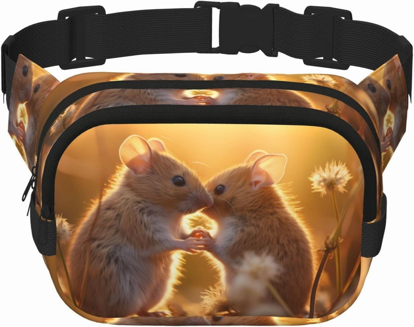 Rats in Love Fitness travel shoulder bag, fashionable and casual waist bag, square double-layer waist bag