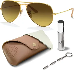 Ray-Ban RB3025 Classic Aviator Shape Sunglasses With Eyewear Kit Bundle - Adjustable Nose Pads - Retro Sunglasses