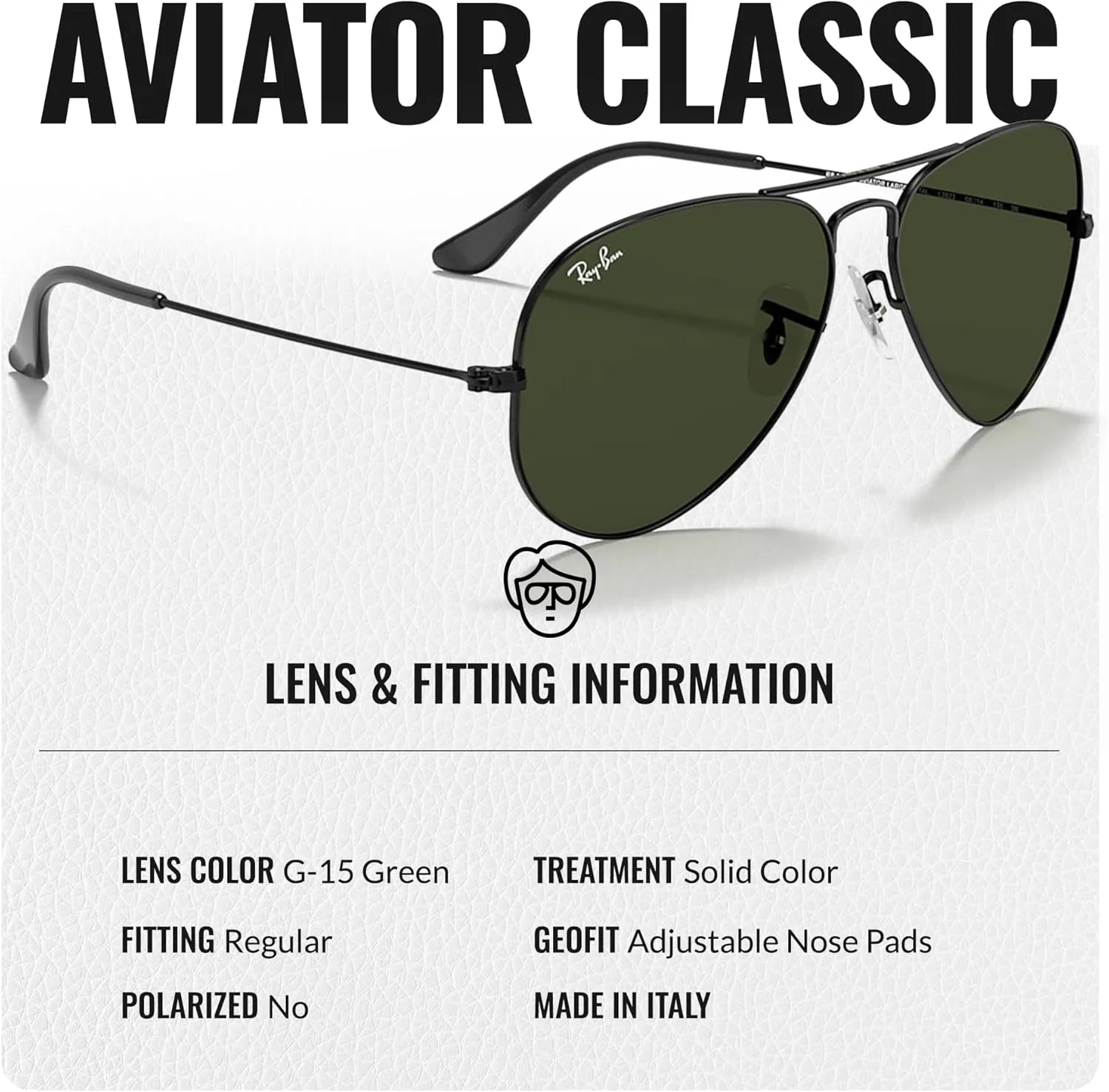 Ray-Ban RB3025 Classic Aviator Shape Sunglasses With Eyewear Kit Bundle - Adjustable Nose Pads - Retro Sunglasses