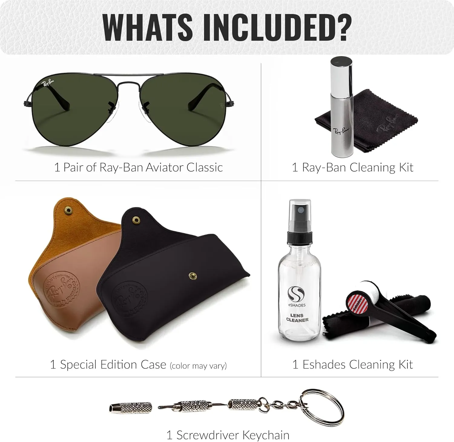 Ray-Ban RB3025 Classic Aviator Shape Sunglasses With Eyewear Kit Bundle - Adjustable Nose Pads - Retro Sunglasses