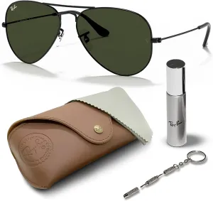 Ray-Ban RB3025 Classic Aviator Shape Sunglasses With Eyewear Kit Bundle - Adjustable Nose Pads - Retro Sunglasses