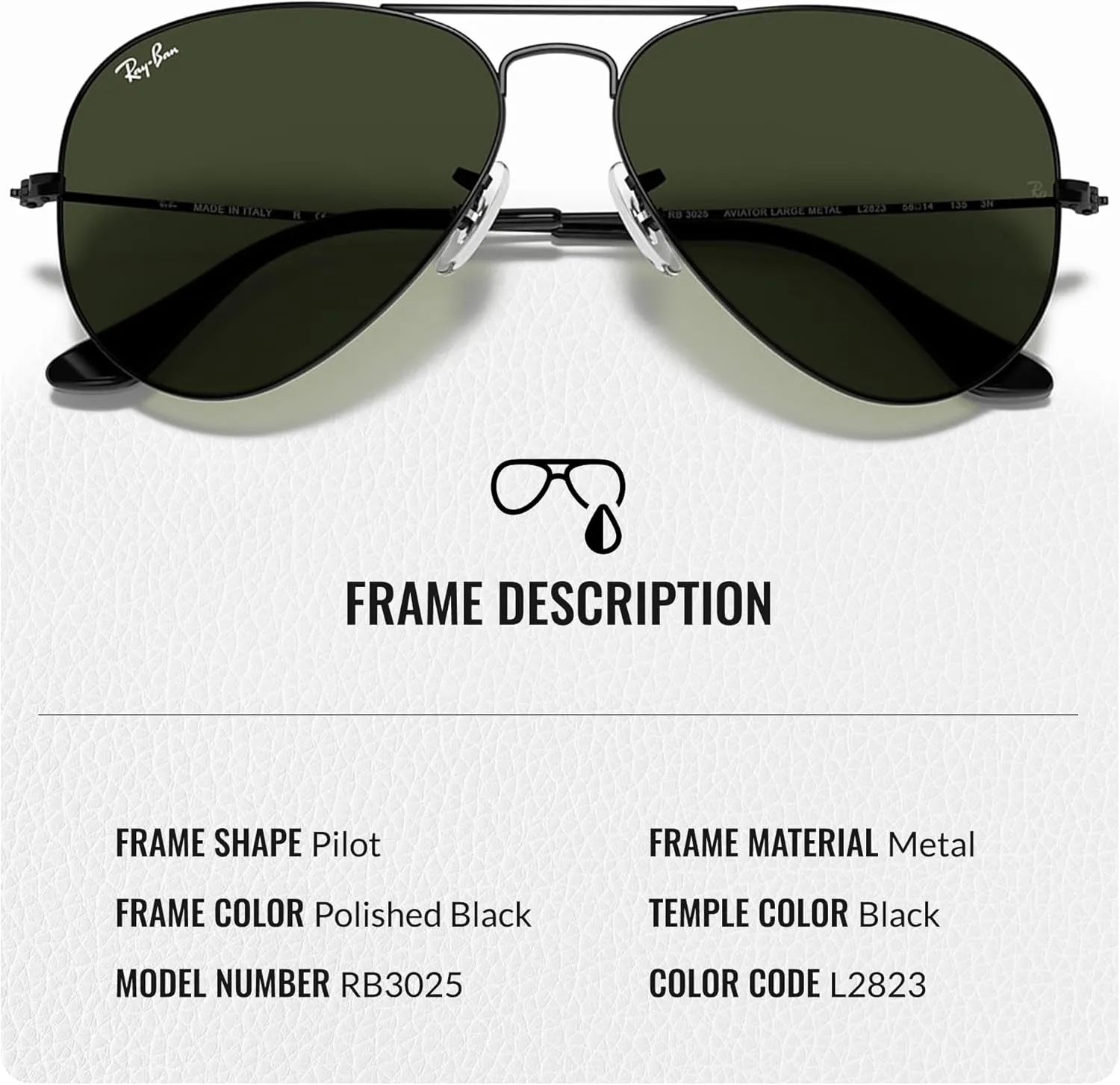 Ray-Ban RB3025 Classic Aviator Shape Sunglasses With Eyewear Kit Bundle - Adjustable Nose Pads - Retro Sunglasses