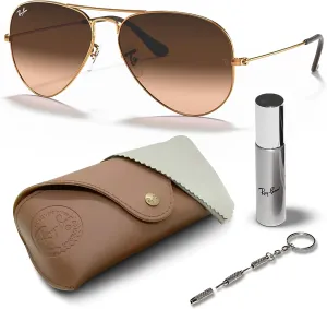 Ray-Ban RB3025 Classic Gradient Aviator Shape Sunglasses With Eyewear Kit Bundle - Adjustable Nose Pads - Retro Sunglasses