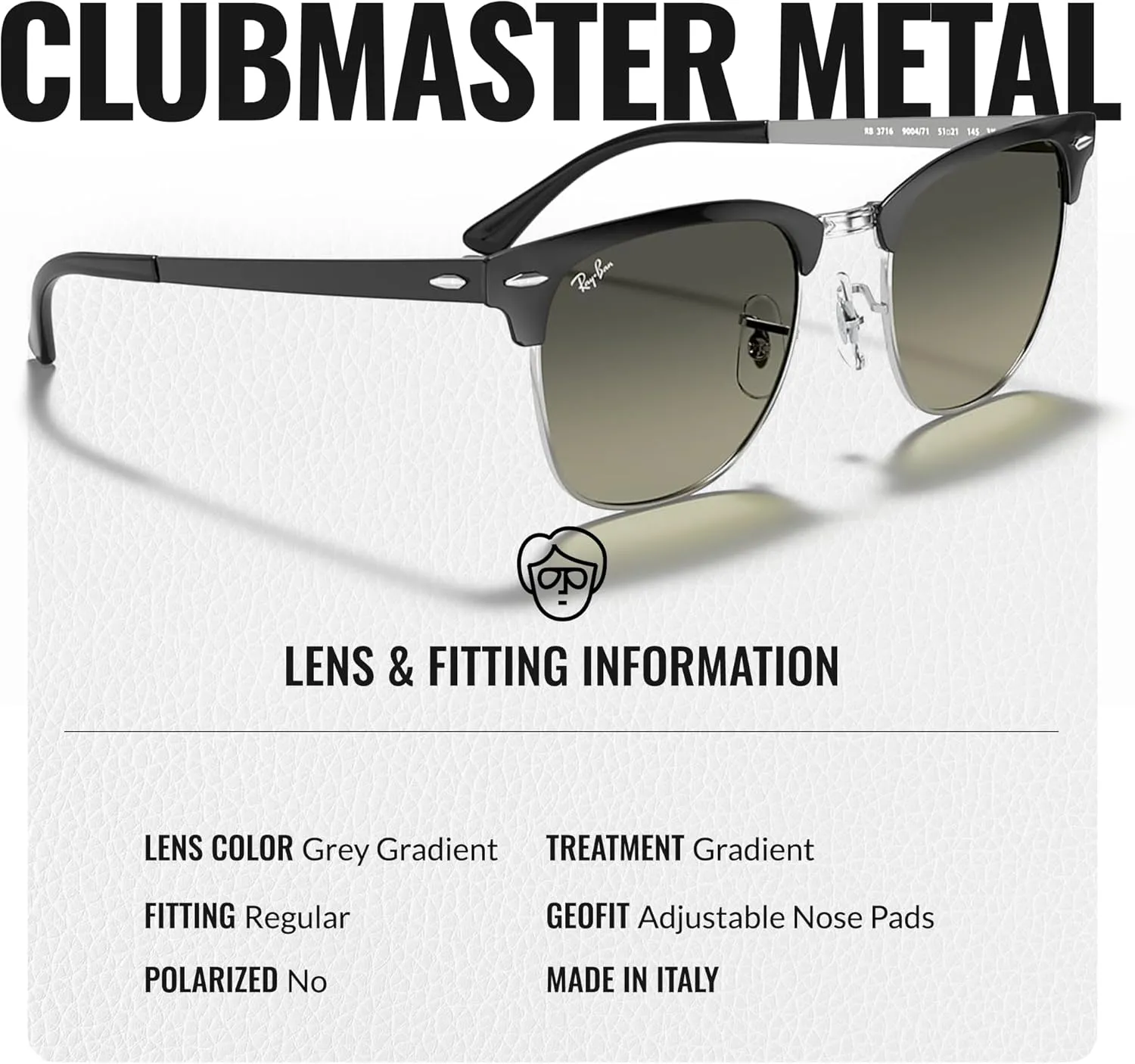 Ray-Ban RB3716 CLUBMASTER Metal Square Shape Sunglasses With Eyewear Kit Bundle - Adjustable Nose Pads - Square Sunglasses