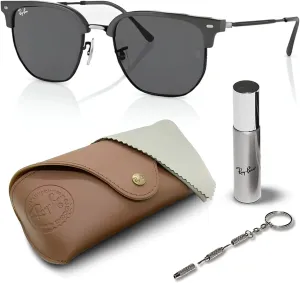 Ray-Ban RB4416 NEW CLUBMASTER Square Shape Sunglasses With Eyewear Kit Bundle - Adjustable Nose Pads