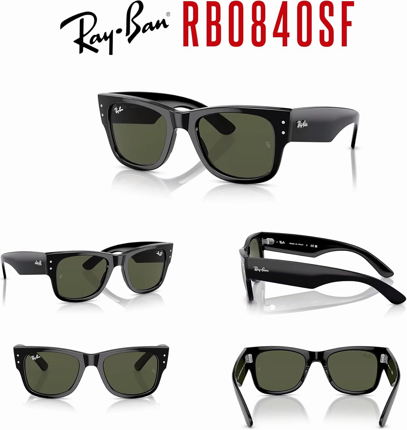 Ray-Ban Mega Wayfarer RB0840SF Square Asian Fit Low Bridge Sunglasses for Men for Women   BUNDLE With DIW Kit