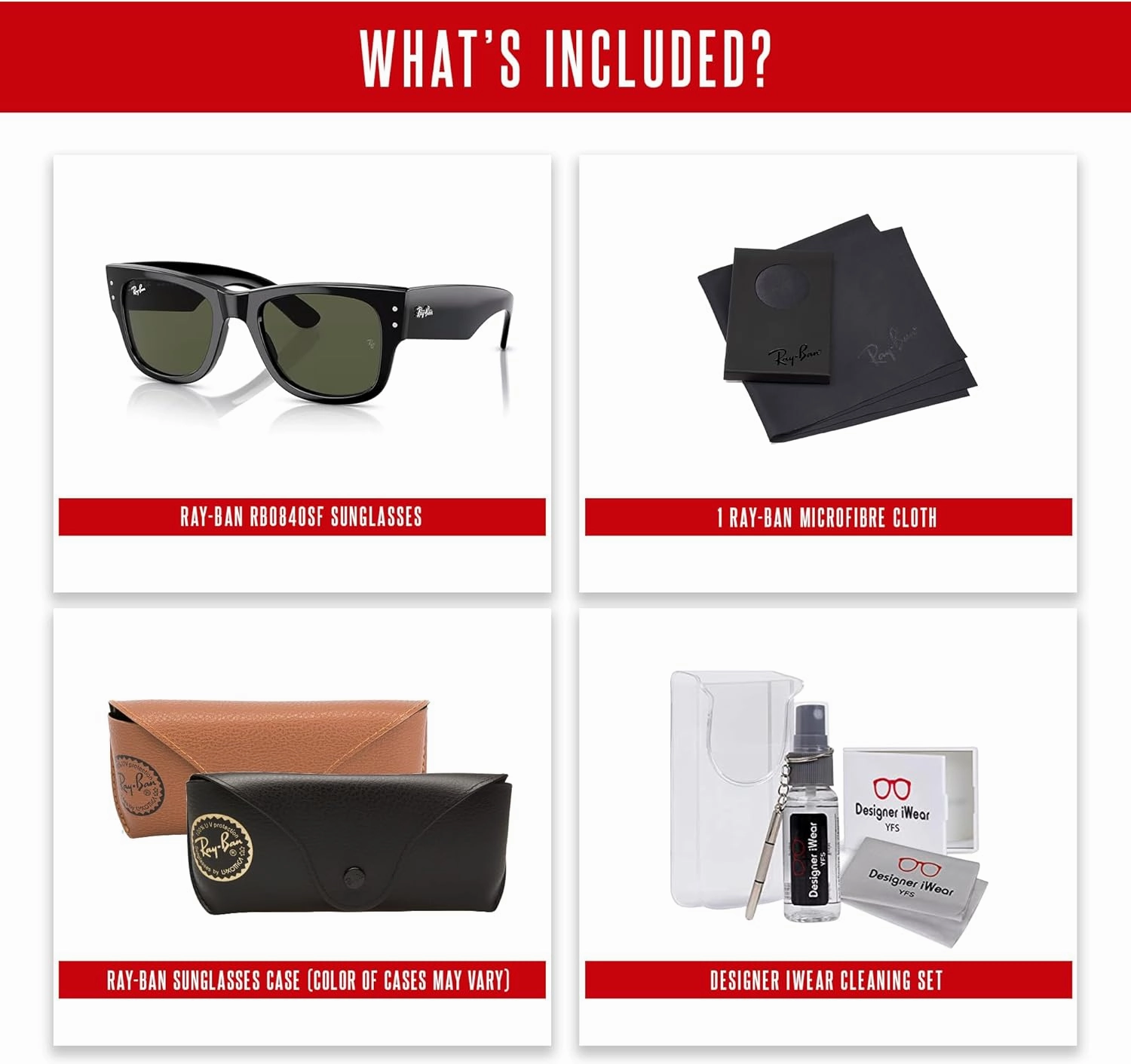 Ray-Ban Mega Wayfarer RB0840SF Square Asian Fit Low Bridge Sunglasses for Men for Women   BUNDLE With DIW Kit