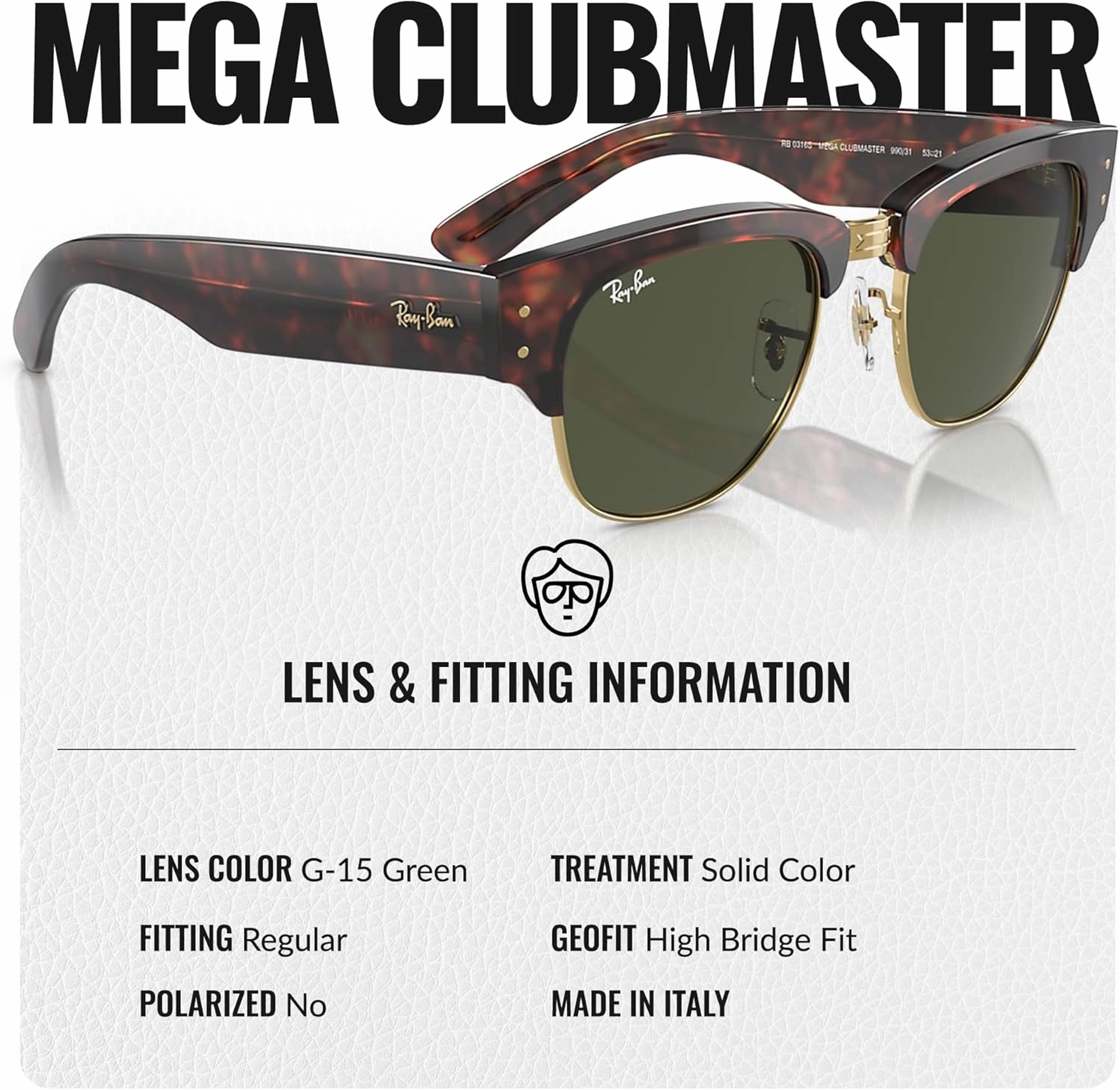 Ray-Ban RB0316S MEGA CLUBMASTER Square Shape Sunglasses With Eyewear Kit Bundle - Adjustable Nose Pads - Square Sunglasses