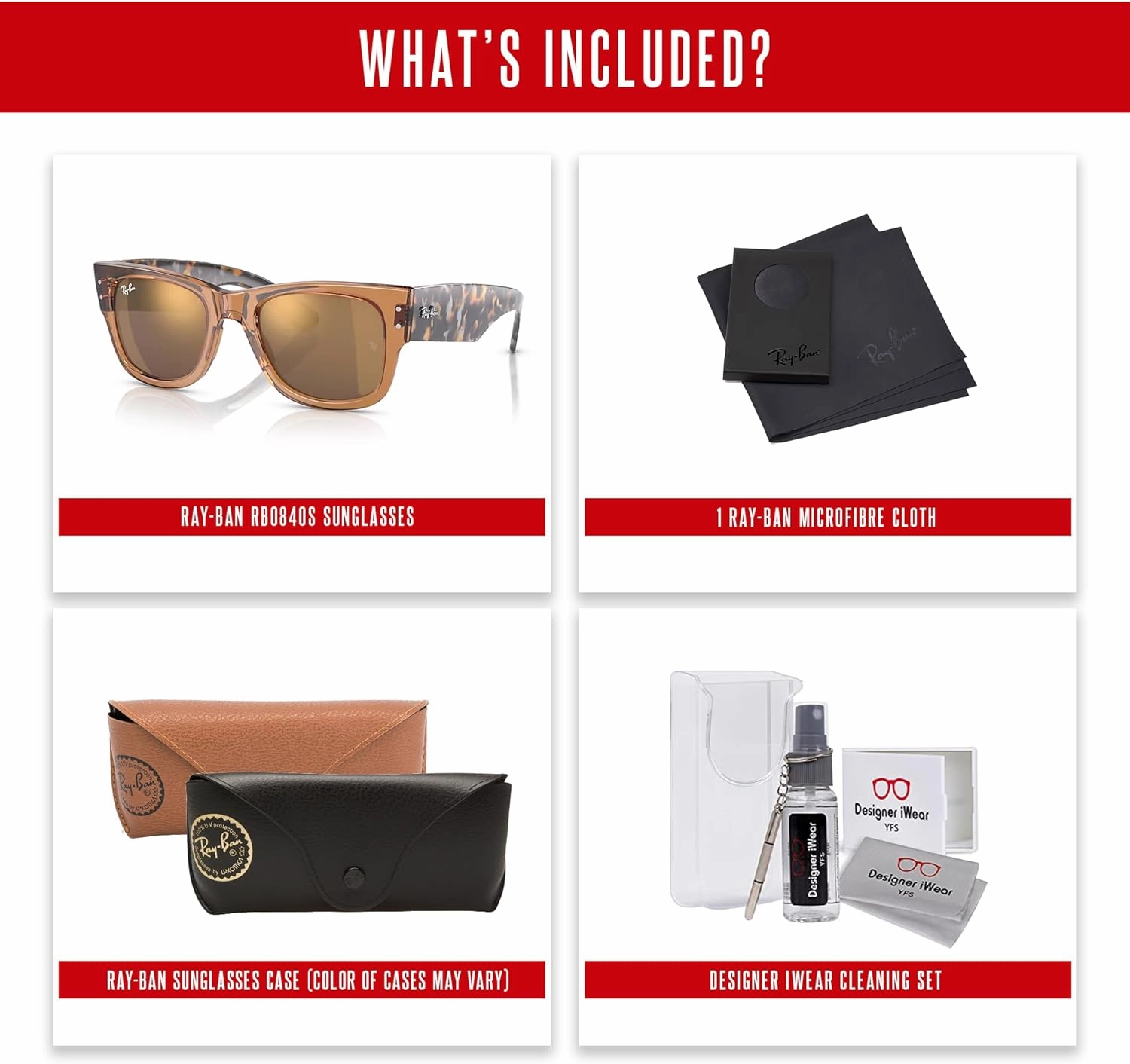 Ray-Ban RB0840S Mega Wayfarer Square Sunglasses for Men for Women   BUNDLE With Designer iWear Cleaning Kit