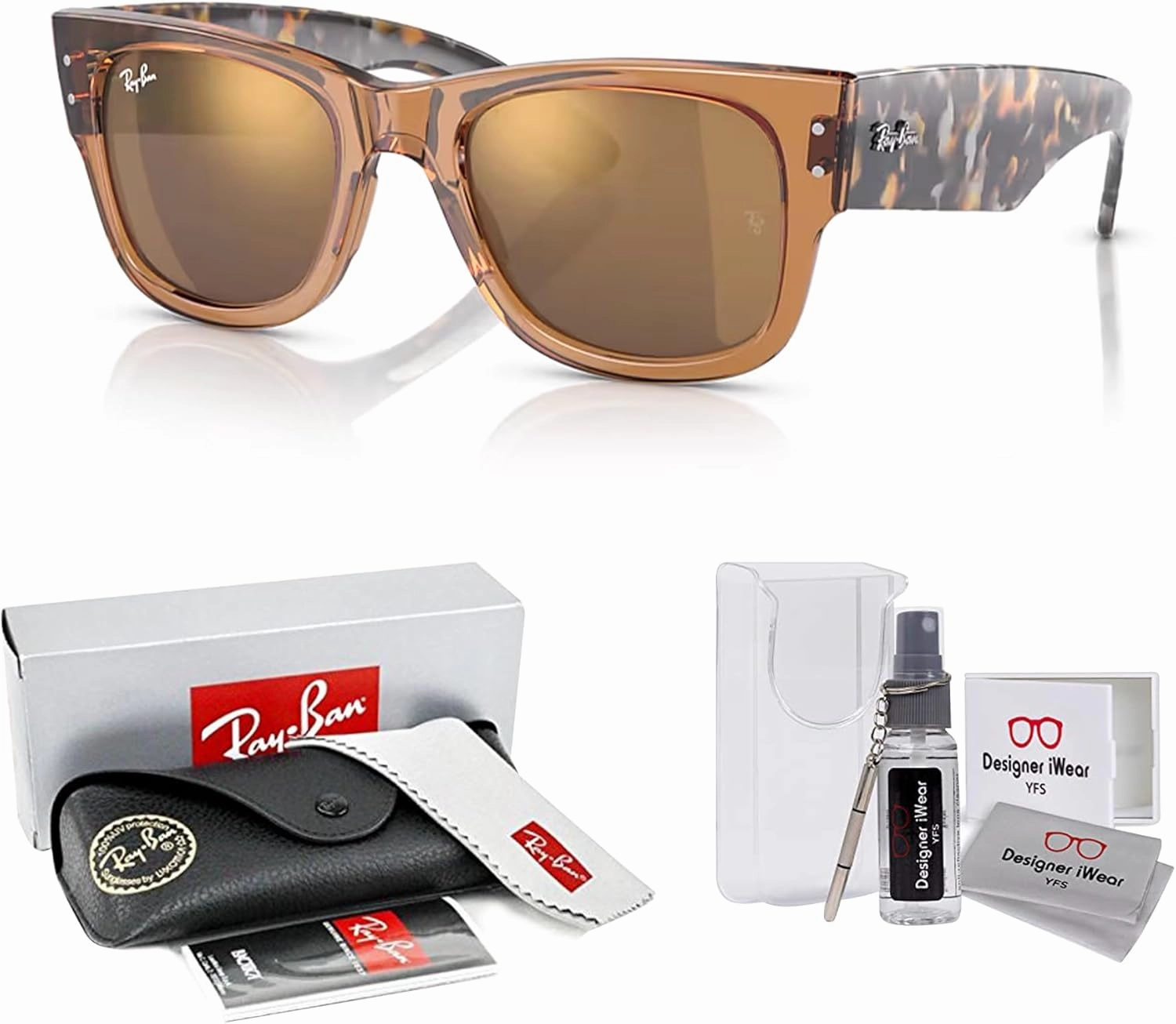 Ray-Ban RB0840S Mega Wayfarer Square Sunglasses for Men for Women   BUNDLE With Designer iWear Cleaning Kit