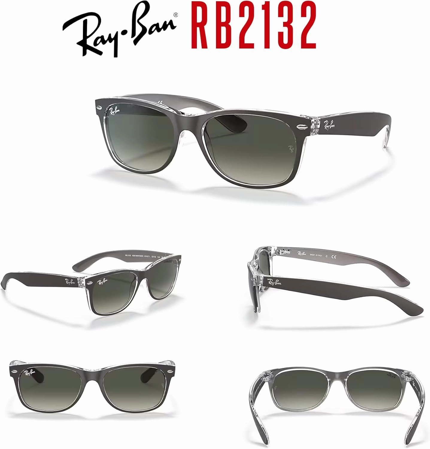 Ray-Ban RB2132 NEW WAYFARER Square Sunglasses For Men For Women   BUNDLE with Designer iWear Eyewear Care Kit