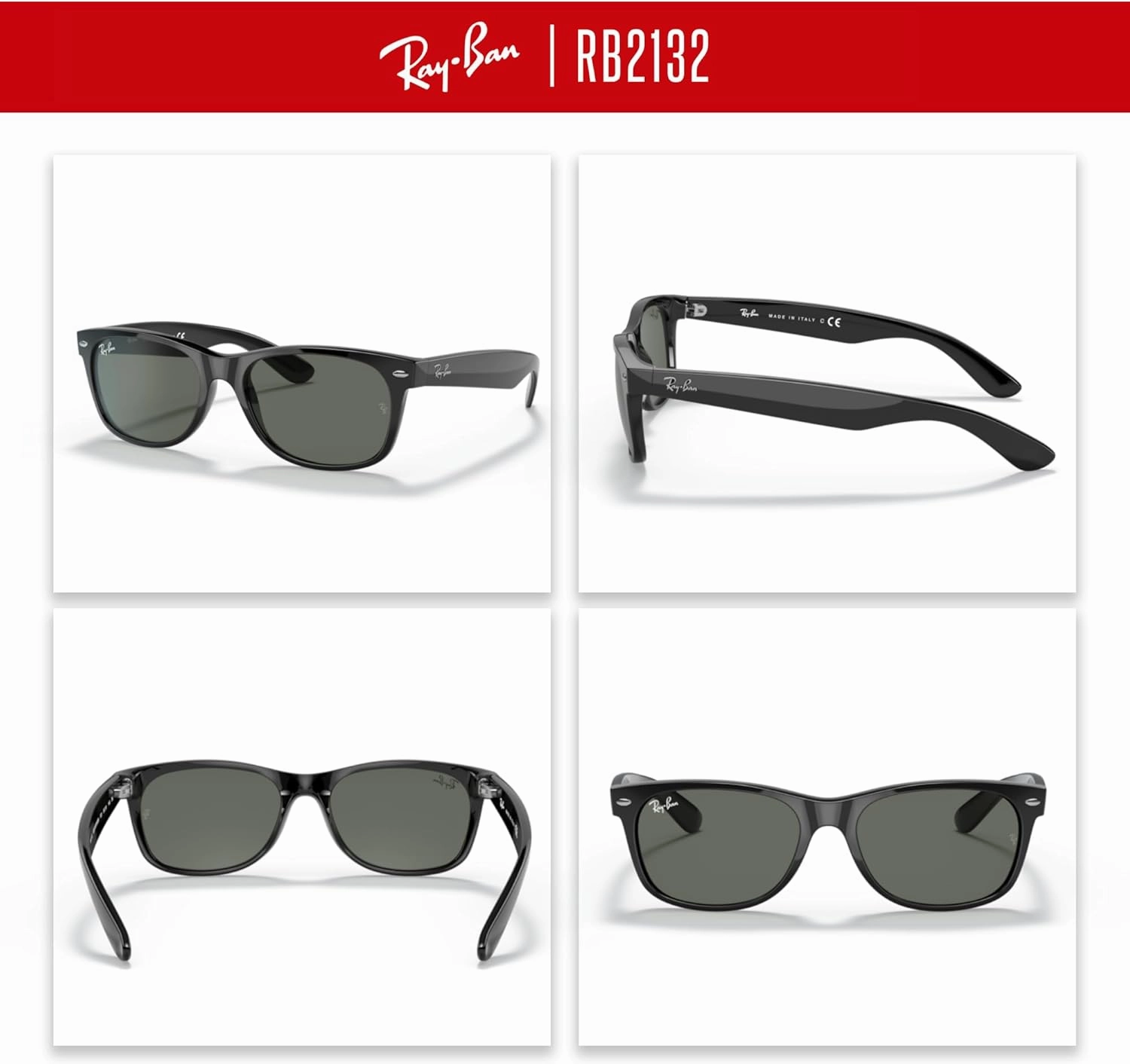 Ray-Ban RB2132 NEW WAYFARER Square Sunglasses For Men For Women   BUNDLE with Designer iWear Eyewear Care Kit