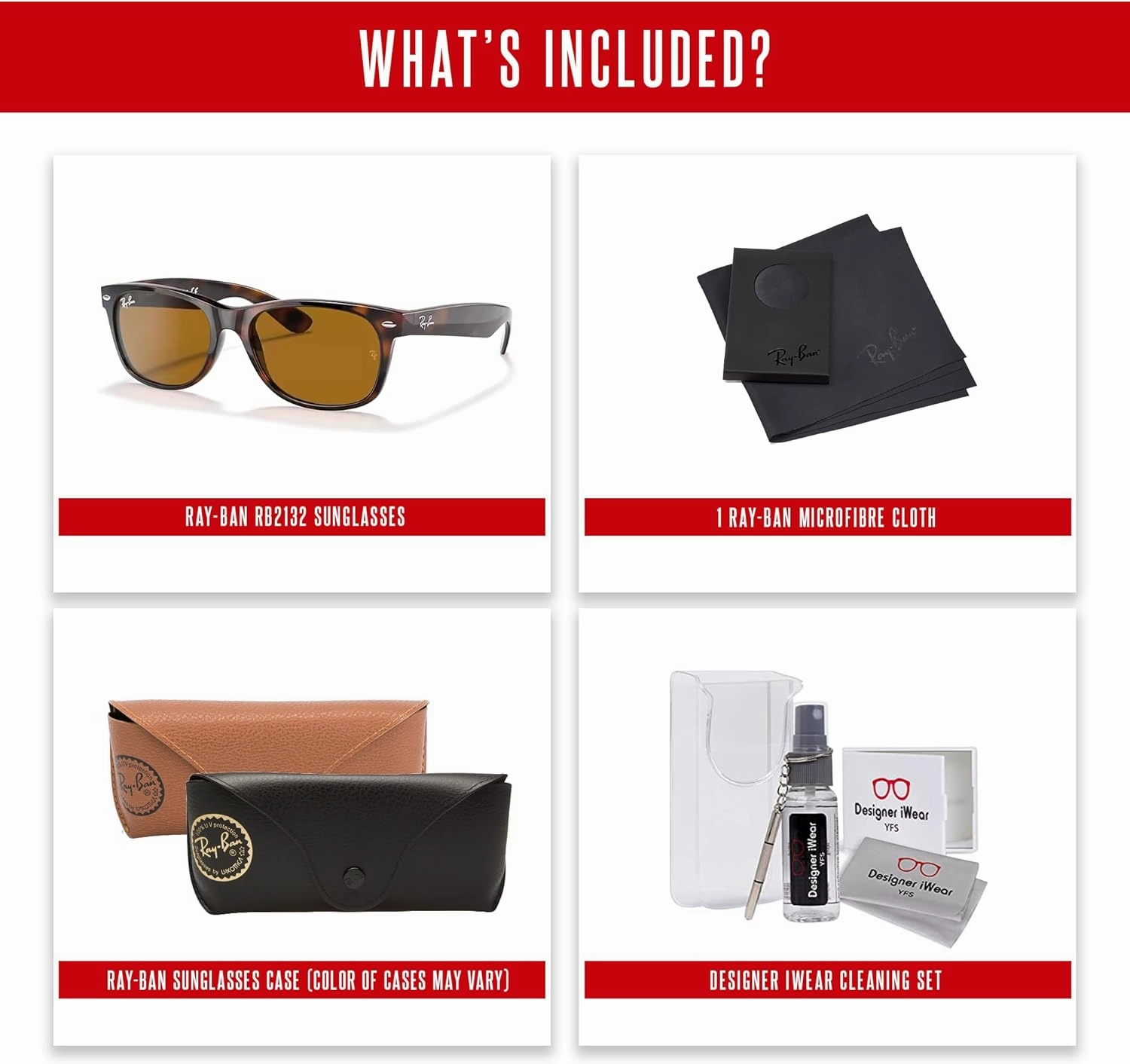 Ray-Ban RB2132 NEW WAYFARER Square Sunglasses For Men For Women   BUNDLE with Designer iWear Eyewear Care Kit