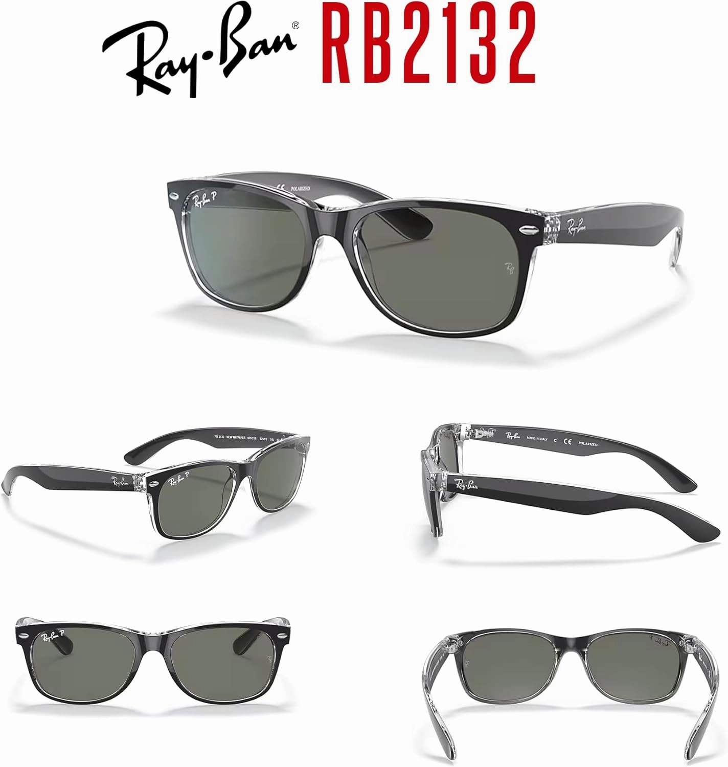Ray-Ban RB2132 POLARIZED NEW WAYFARER Square Sunglasses For Men For Women   BUNDLE with Designer iWear Eyewear Care Kit