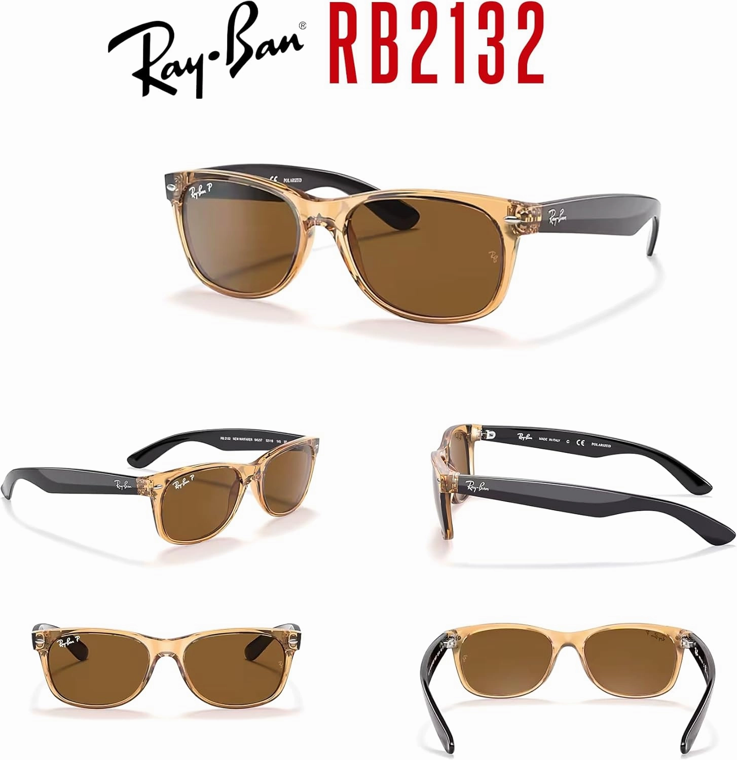 Ray-Ban RB2132 POLARIZED NEW WAYFARER Square Sunglasses For Men For Women   BUNDLE with Designer iWear Eyewear Care Kit