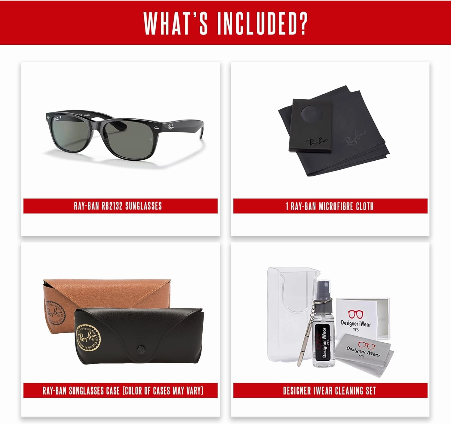 Ray-Ban RB2132 POLARIZED NEW WAYFARER Square Sunglasses For Men For Women   BUNDLE with Designer iWear Eyewear Care Kit